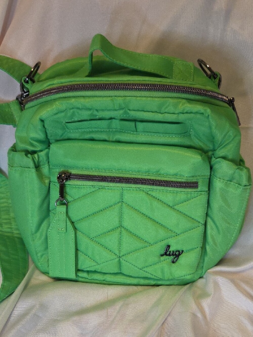 lug Quilted Crossbody Bag and Pouch Set in Lime Green - Picture 2 of 11